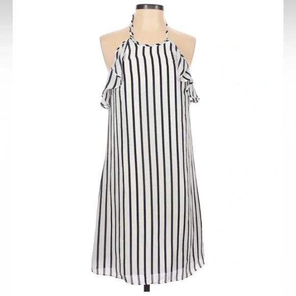 J. Crew Navy & White Striped Coastal Ruffle Summer Halter Dress Size XXS NWT - Picture 3 of 5
